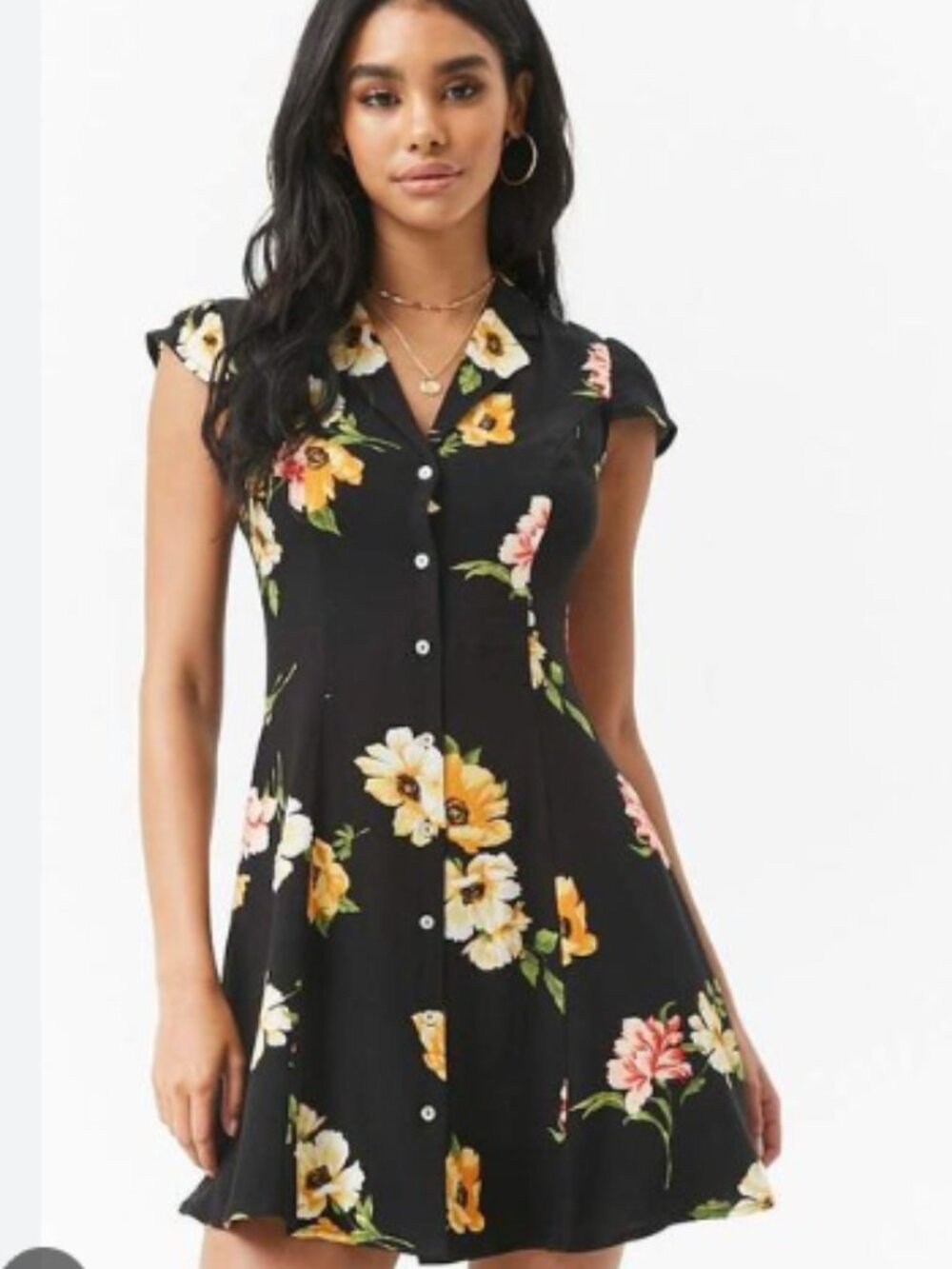 90s-Core Black Floral Mini Dress